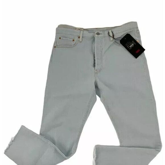 Levis Womens 501 Plus Size 16 High Rise Skinny Jeans Light Wash Blue Raw Hem New - Picture 3 of 11